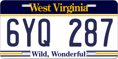 WV license plate 6YQ287