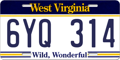 WV license plate 6YQ314