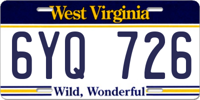 WV license plate 6YQ726