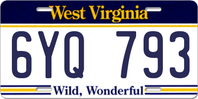 WV license plate 6YQ793
