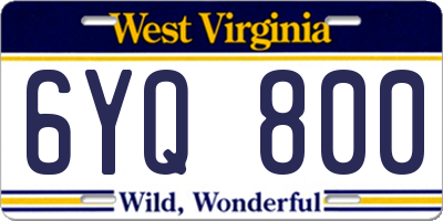 WV license plate 6YQ800