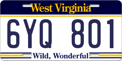 WV license plate 6YQ801