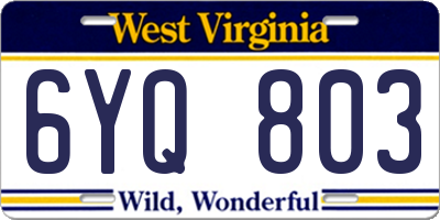 WV license plate 6YQ803