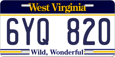 WV license plate 6YQ820
