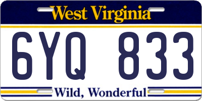 WV license plate 6YQ833