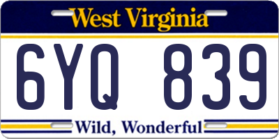 WV license plate 6YQ839