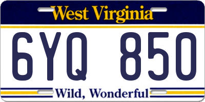 WV license plate 6YQ850