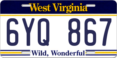 WV license plate 6YQ867