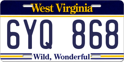 WV license plate 6YQ868