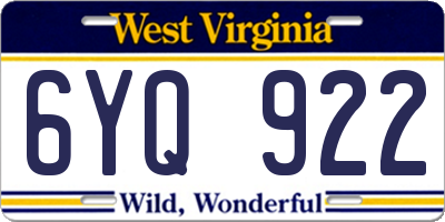 WV license plate 6YQ922