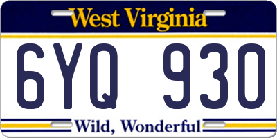 WV license plate 6YQ930