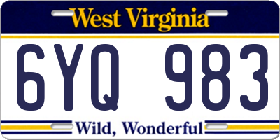 WV license plate 6YQ983