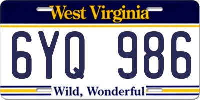 WV license plate 6YQ986