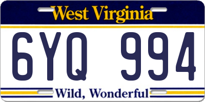 WV license plate 6YQ994