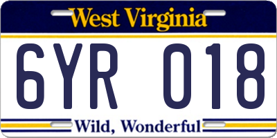 WV license plate 6YR018