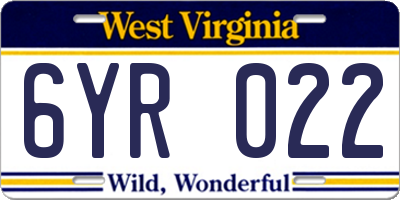 WV license plate 6YR022