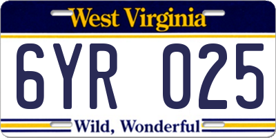 WV license plate 6YR025