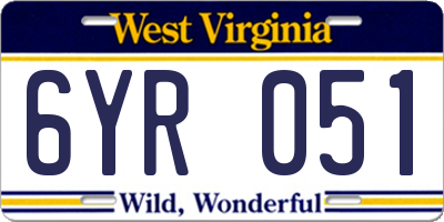 WV license plate 6YR051