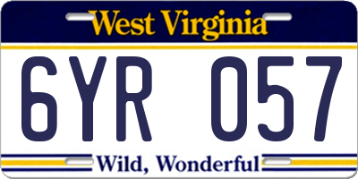 WV license plate 6YR057