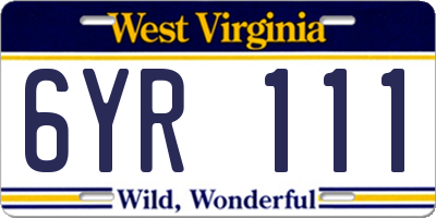 WV license plate 6YR111