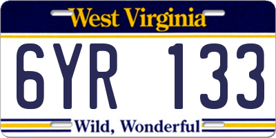 WV license plate 6YR133