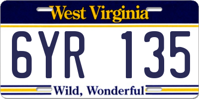 WV license plate 6YR135
