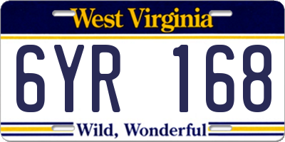 WV license plate 6YR168