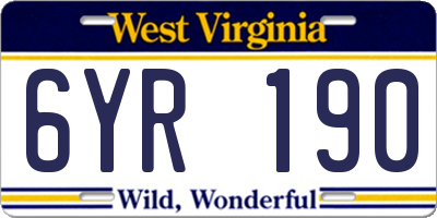 WV license plate 6YR190