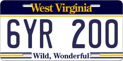 WV license plate 6YR200