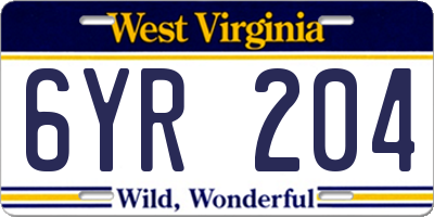 WV license plate 6YR204