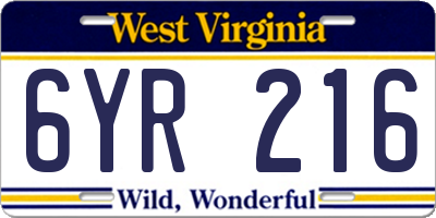 WV license plate 6YR216