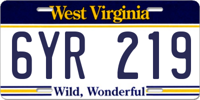 WV license plate 6YR219