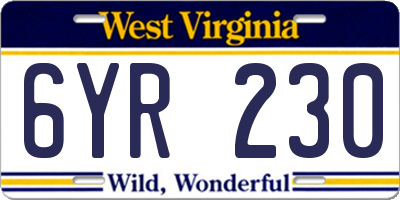 WV license plate 6YR230