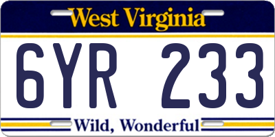 WV license plate 6YR233