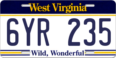 WV license plate 6YR235