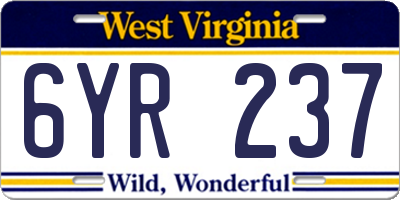 WV license plate 6YR237