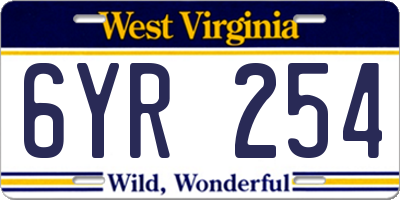 WV license plate 6YR254