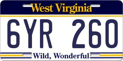 WV license plate 6YR260