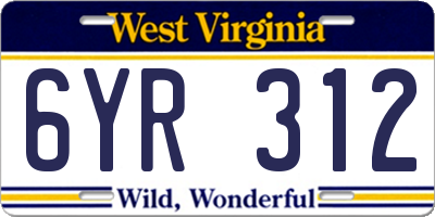WV license plate 6YR312