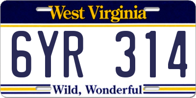 WV license plate 6YR314