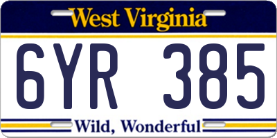 WV license plate 6YR385
