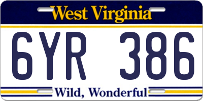 WV license plate 6YR386