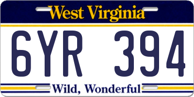 WV license plate 6YR394