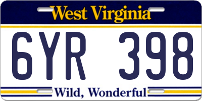 WV license plate 6YR398