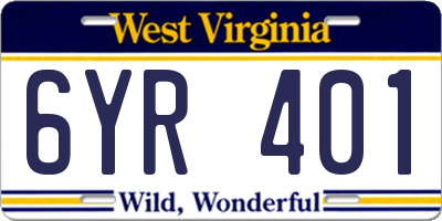WV license plate 6YR401