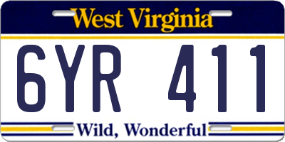 WV license plate 6YR411
