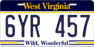 WV license plate 6YR457