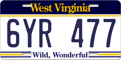 WV license plate 6YR477