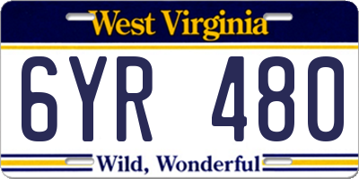 WV license plate 6YR480