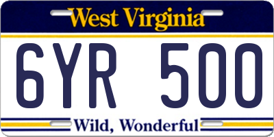WV license plate 6YR500